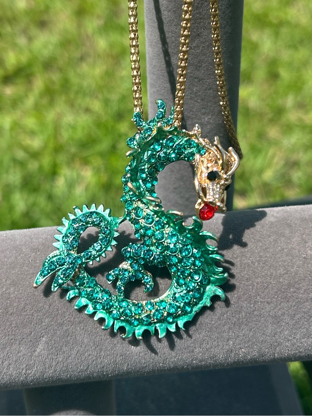 Betsey Johnson Green Enamel Dragon Necklace